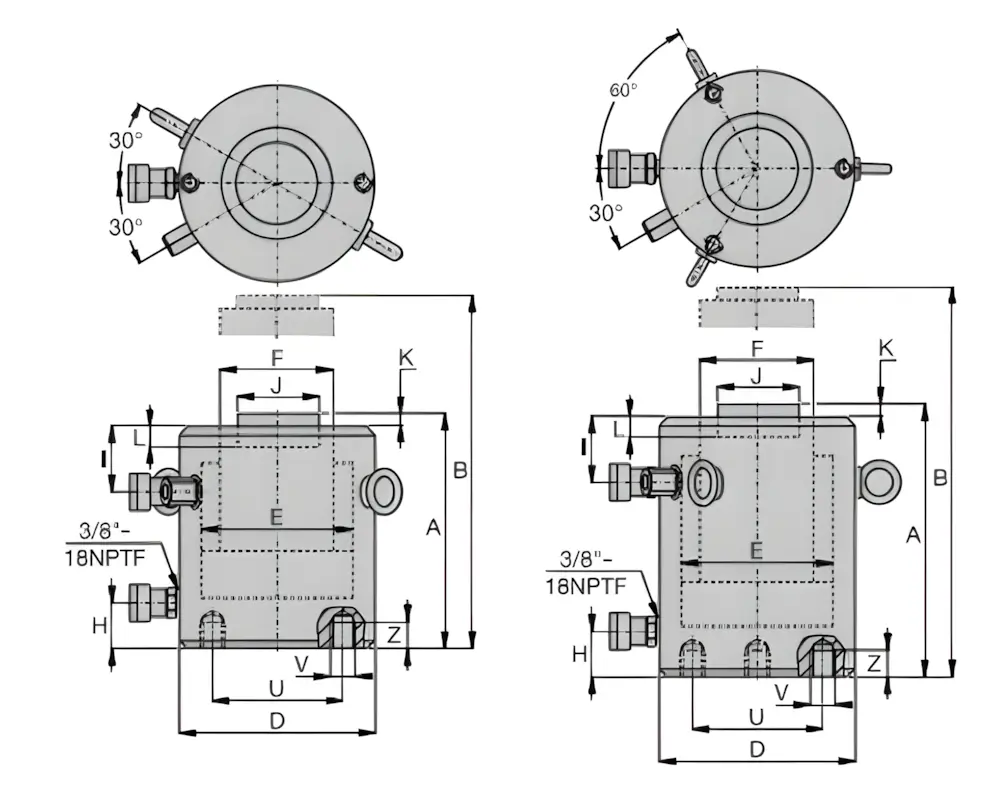 CLRG Series, Double-acting High Tonnage Hydraulic Cylinder diagram