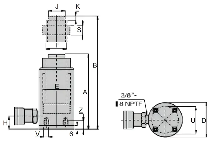 RACL-Series, Aluminium Lock Nut Cylinders diagram