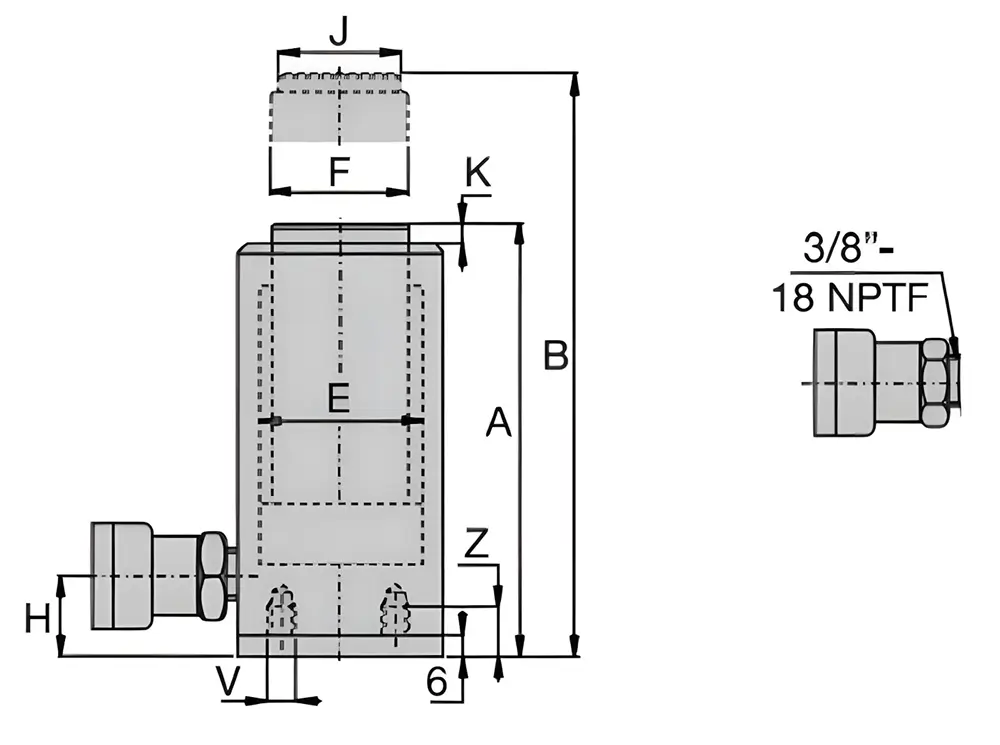 rac series, single acting aluminum cylinder diagram